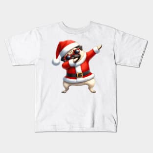 Christmas Pug Dog Dabbing Dance Kids T-Shirt